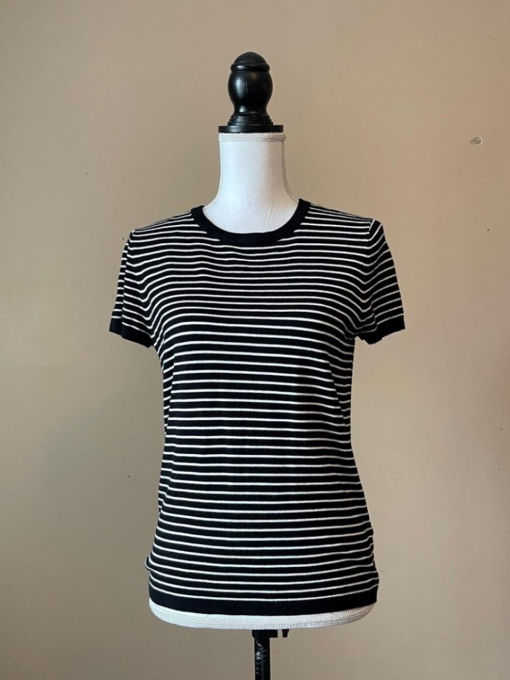 PREMISE | Black & White Striped Short Sleeve Knit Top Sz S